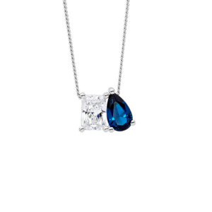 Ellani Sterling Silver Blue & White CZ Pendant
