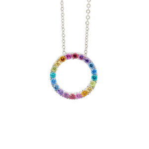 Ellani Sterling Silver Multi Coloured CZ 16mm Open Circle Pendant