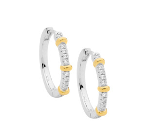 Ellani Sterling Silver & Gold Plated 19mm CZ Hoop Earrings