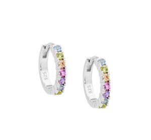 Ellani Rings: Ellani Sterling Silver Multi Coloured Pastel CZ 14mm Hoop Earrings