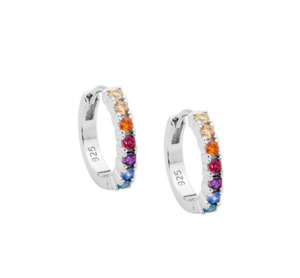 Ellani Sterling Silver Multi Coloured CZ 14mm Hoop Earrings