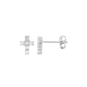 Ellani Rings: Ellani Sterling Silver CZ Claw Set Small Cross Stud Earrings