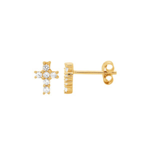 Ellani Gold Plated CZ Claw Set Small Cross Stud Earrings