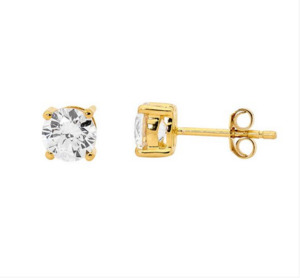 Ellani Rings: Ellani Gold Plated 5mm Round CZ Claw Set Stud Earrings