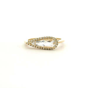 Quartz 1: White Quartz & Diamond 9ct Yellow Gold Pear Cut Halo East/West Set Ring