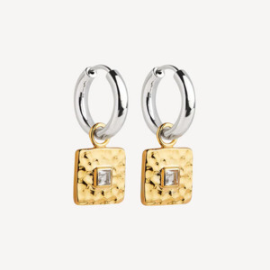 Najo Sterling Silver & 14ct Gold Plated Tribute Earrings with Clear Topaz