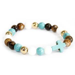 Gemstone Jewellery: Turquoise Cross/Royal Beads - Gemstone Bracelet