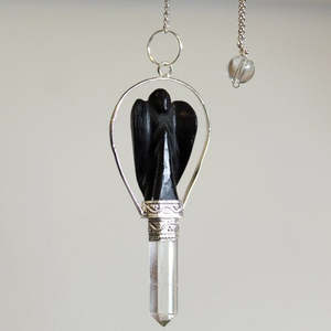 Special Crystal Pendulums: Angel Pendulum with Ring - Black Agate