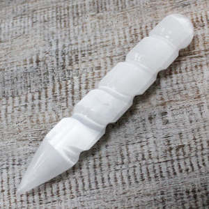 Selenite Wands Shapes: Selenite Spiral Wand - 16 cm ( Point One End)