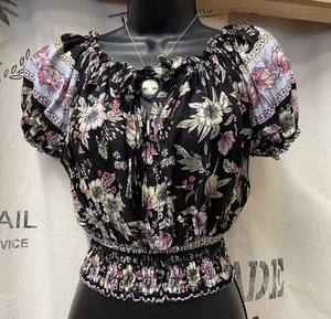 Tops: Top - Black Floral