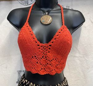Tops: Crochet Halter Neck Top - Orange