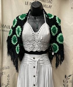 Tops: Crochet Shawl - Green