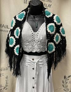 Tops: Crochet Shawl - Teal