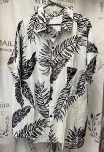 Mens Clothing: Men's Shirt - XXL - Cream/Dark Leaf Design