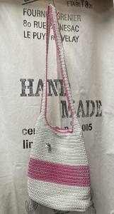 Bali Bags: Handmade Bag from Bali - Crochet Shoulder Bag - Cream/Pink