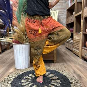 Yoga Festival Pants Ancient Wisdom: Yoga and Festival Pants - High Cross Himalayan Print on Orange