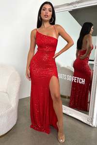 Formal Dresses: Ciara Maxi Dress - Red Sequin