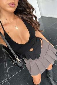 Latest: Calison Halter Crop - Black