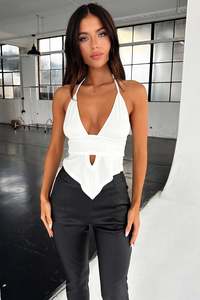 Latest: Calison Halter Crop - White