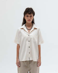Shirts: Bowling Shirt - off-white slubbed chambray