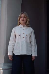 Shirts: Pullover Smock Shirt  - off white slubbed chambray
