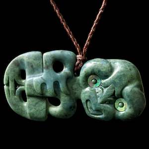Tim Steel: Dark Jade Hei Tiki with Paua Karu by Tim Steel