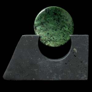 Exhibition Gallery: Pounamu disc form sculpture by Alex Sands - sold 13/10/2024  HM