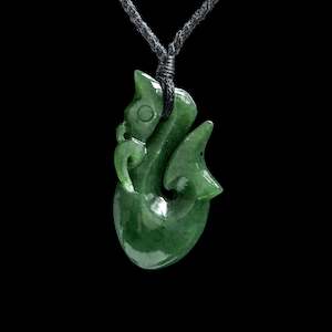 Tamaki Carvers 1: Hei Matau-Manaia hook, Jade Pendant