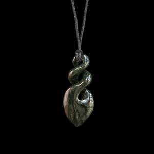 Orphaned: Pikorua double twist pointed, hand-crafted Jade Pendant