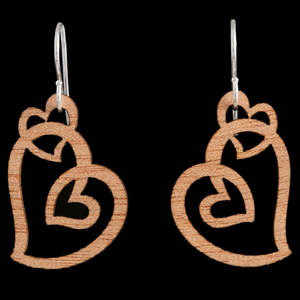 Kerry Thompson Jade Bone: Wooden Koru Heart Earrings by Kristal Thompson