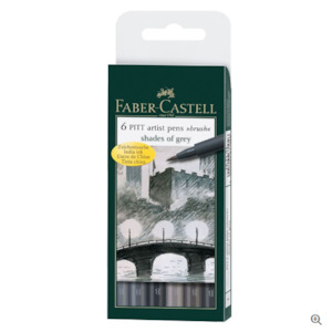 Faber-Castell - 6 Pitt Artist Pens Brush, Shades of Grey - the-marketplace.co.nz