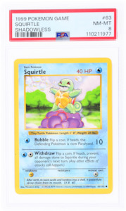1999 Pokémon Base Set Squirtle Shadowless #63 PSA 8