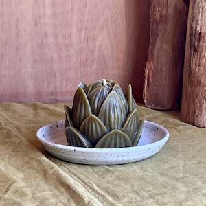 Candle And Ceramic Sets: Olive Lotus/Ceramic Candle Plate Set