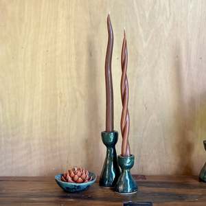 Candle And Ceramic Sets: Blue/Brown Candle Holders & Amber Candles