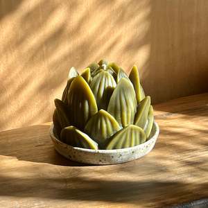 Candle And Ceramic Sets: Large Olive Lotus & Ceramic Candle Plate Set