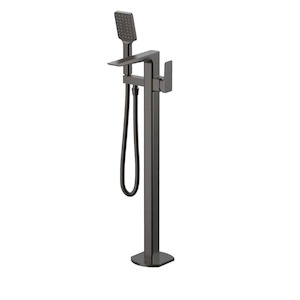 Freestanding Bath Tap: Como Floor Mount Bath Filler with Hand Shower | Brushed Gunmetal