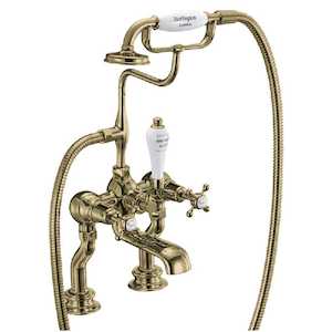Bath Taps: Burlington Claremont Regent Deck Mounted Bath/Shower Mixer | Gold