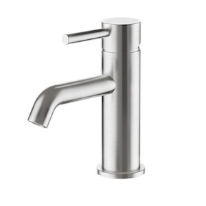 Short Basin Taps: Swiss Basin Mixer | Brushed Stainless Steel