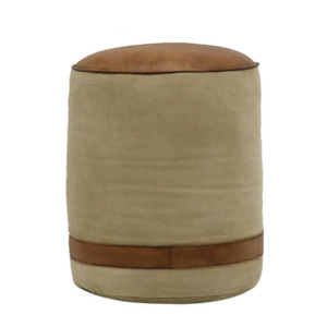 Bench Seats Ottomans Pouffes: CHANDRI CANVAS & LEATHER POUFFE