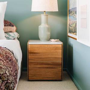 On Pre Order: CUBE OAK BEDSIDE CABINET (MARBLE TOP)