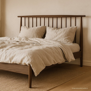 Slat Beds Queen: VOSS QUEEN SOLID OAK BED FRAME | WALNUT
