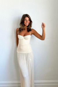 Double Time Pleat Dress in Cream
