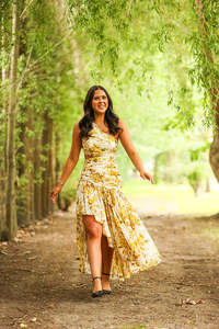Midi: Golden Asymmetric Dress