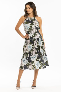 Ex Rentals: Como Halter Shirred Midi Dress For Sale