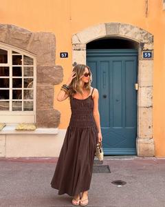 Toby Bitter Choc Cotton Midi Dress