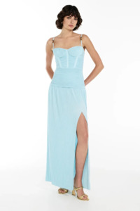 Double Time Pleat Dress in Aqua Spritz