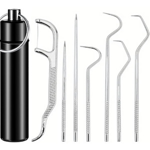7 pcs. Pocket Toothpick Set in Stainless Steel with Portable Holder