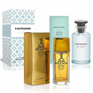 Bundle: Designer Inspired EDP Bundle: 1 Billion, Fascination Las Vegas & Velvet Petal 100ml Value Set