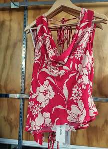 Mink Pink: MINK PINK Poppy Cowl Neck Top Red Floral