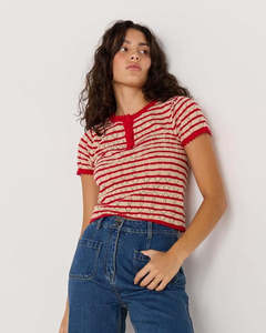 Mink Pink: MINK PINK Chloe Stripe Knit Tee Red/Beige